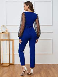 SHEIN Privé Mono de malla en contraste de manga farol - azul real - Ver 2