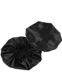2pcs Wig Satin Bonnet - Black - View 4