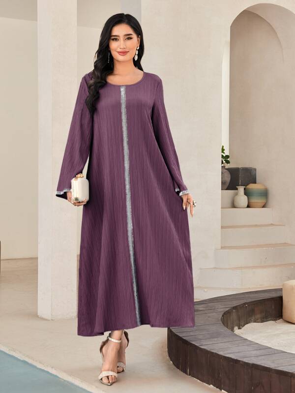Al Najma Contrast Tape Trumpet Sleeve Tunic Dress