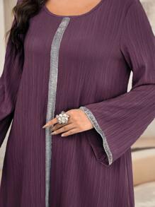 Al Najma Contrast Tape Trumpet Sleeve Tunic Dress - Purple - View 3