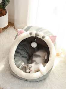 1pc Cartoon Ear Decor Pet Bed For Cat And Dog For Sleeping - Multicolor - View 1