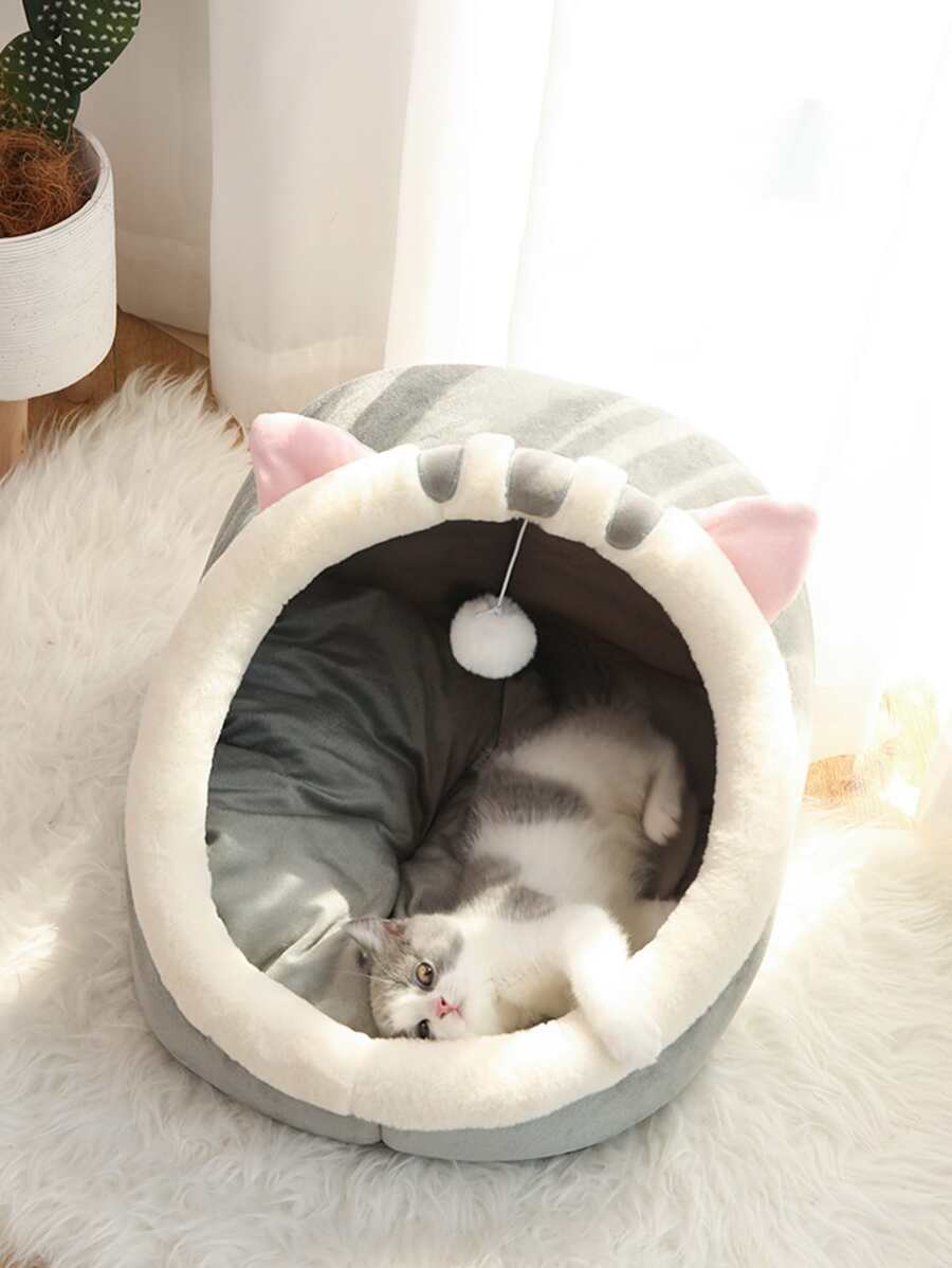 1pc Cartoon Ear Decor Pet Bed For Cat And Dog For Sleeping - Multicolor - View 1