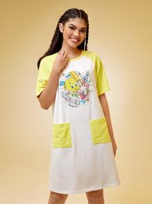 Warner Bros 100 Years X SHEIN Váy ngủ & áo ngủ Nữ Túi Hoạt hình Khối Màu - Nhiều màu - Xem 1