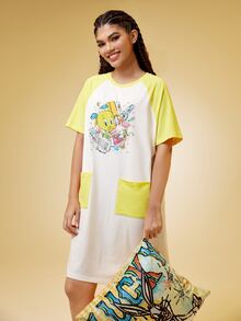 Warner Bros 100 Years X SHEIN Váy ngủ & áo ngủ Nữ Túi Hoạt hình Khối Màu - Nhiều màu - Xem 6