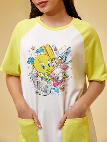 Warner Bros 100 Years X SHEIN Váy ngủ & áo ngủ Nữ Túi Hoạt hình Khối Màu - Nhiều màu - Xem 7