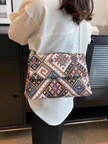Fashionable,Minimalist,Casual,Geometric Pattern Square Bag Medium Flap For Girl, Teen Girls