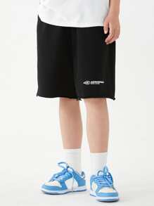 男孩青少年寬鬆字母印花運動短褲五分休閒短褲夏季