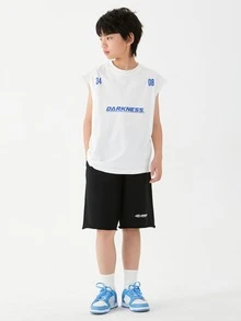 男孩青少年寬鬆字母印花運動短褲五分休閒短褲夏季