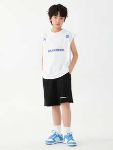 男孩青少年寬鬆字母印花運動短褲五分休閒短褲夏季