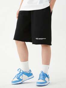 男孩青少年寬鬆字母印花運動短褲五分休閒短褲夏季