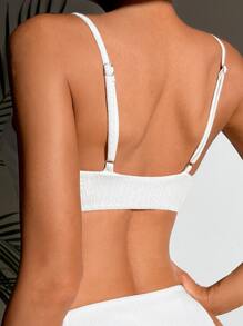 SHEIN Swim 素色比基尼泳裝上衣 - 白色 - 查看 2