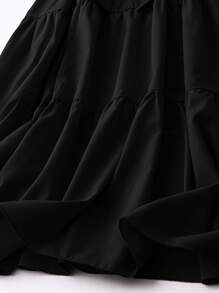 SHEIN LUNE 大碼交疊領荷葉邊繫腰帶連衣裙 - 黑色 - 查看 3