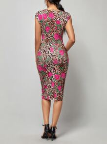 SHEIN Clasi Leopard & Floral Print Bodycon Dress - Multicolor - View 2