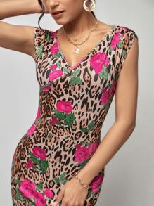 SHEIN Clasi Leopard & Floral Print Bodycon Dress - Multicolor - View 7