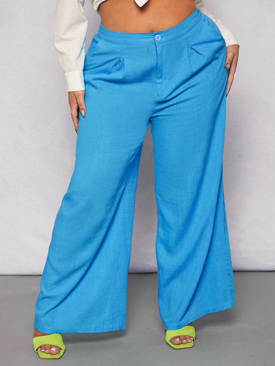 SHEIN SXY Plus Wide Leg Trousers - Blue - View 1