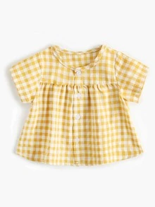 Conjunto de 2 piezas de pantalones cortos informales de manga corta con parte delantera abierta para niña bebé, conjunto de pantalones cortos triangulares para vacaciones de verano en la playa - Amarillo - Ver 6