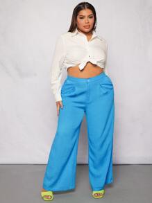 SHEIN SXY Plus Wide Leg Trousers - Blue - View 3