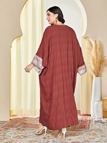 Al Najma Plus Geo Print Batwing Sleeve Dress - Pink - View 2