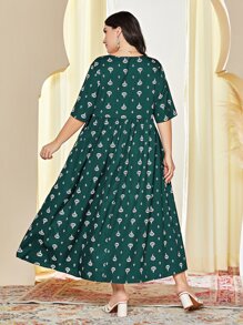 Mulvari Plus Allover Print Smock Dress - Dark Green - View 2