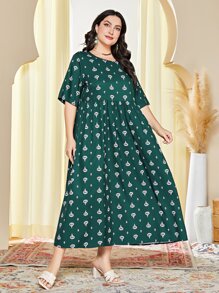 Mulvari Plus Allover Print Smock Dress - Dark Green - View 4