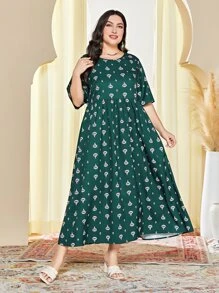 Mulvari Plus Allover Print Smock Dress - Dark Green - View 5