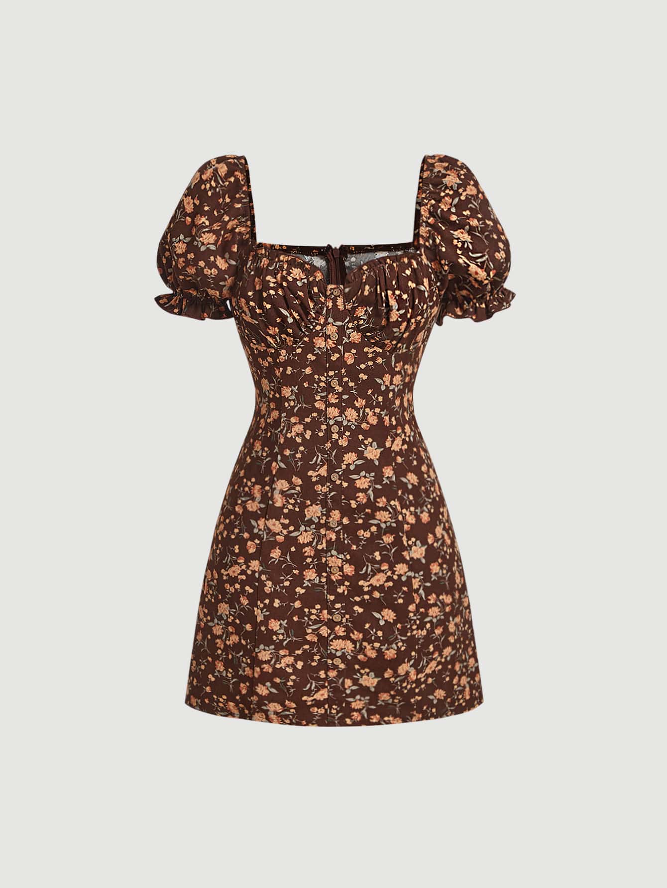 SHEIN MOD Đầm viền lá sen Dây kéo Nếp gấp Phần Ngực Hoa Tất cả trên in Boho - Nhiều màu - Xem 1