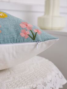 1入組兔子和花卉刺繡靠墊套無填充物化纖裝飾抱枕套適用於客廳家居裝飾