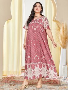 Al Najma Vestido túnico con estampado geométrico - Rosa vieja - Ver 3