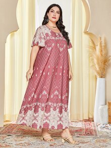 Al Najma Vestido túnico con estampado geométrico - Rosa vieja - Ver 5