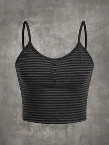 ROMWE Grunge Punk Striped Button Front Cami Top - Grey - View 2
