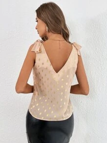 SHEIN Privé Gold Dot Print Tie Shoulder Tank Top - Baby Pink - View 5