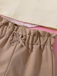 Girls Solid Tank Top & Shorts & Button Up Blouse - Multicolor - View 3