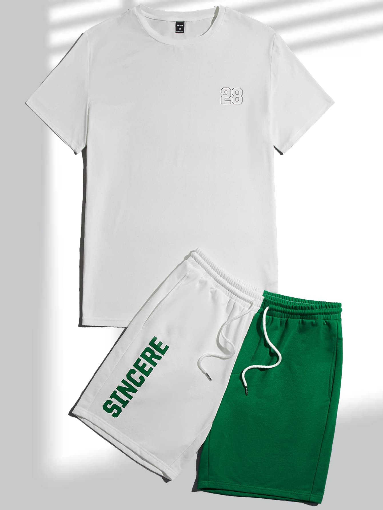 Manfinity Men Letter Graphic Tee & Drawstring Waist Shorts - Multicolor - View 1