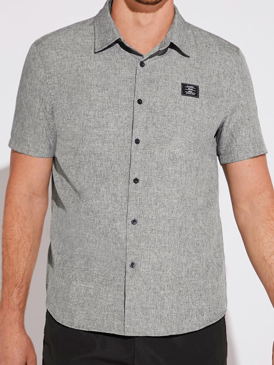 GENTILAND Men Letter Patched Detail Shirt - Light Grey - View 1