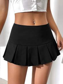 SHEIN EZwear Stevige Geplooide Zwart Zoom Minirok