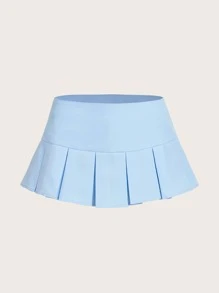 SHEIN MOD 素色百褶下擺半身裙 - 淺藍色 - 查看 1
