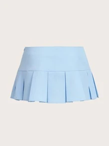 SHEIN MOD 素色百褶下擺半身裙 - 淺藍色 - 查看 2