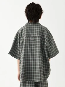 男大童青年寬鬆半袖格紋襯衫,韓語風格街舞蹈嘻哈夏天上衣