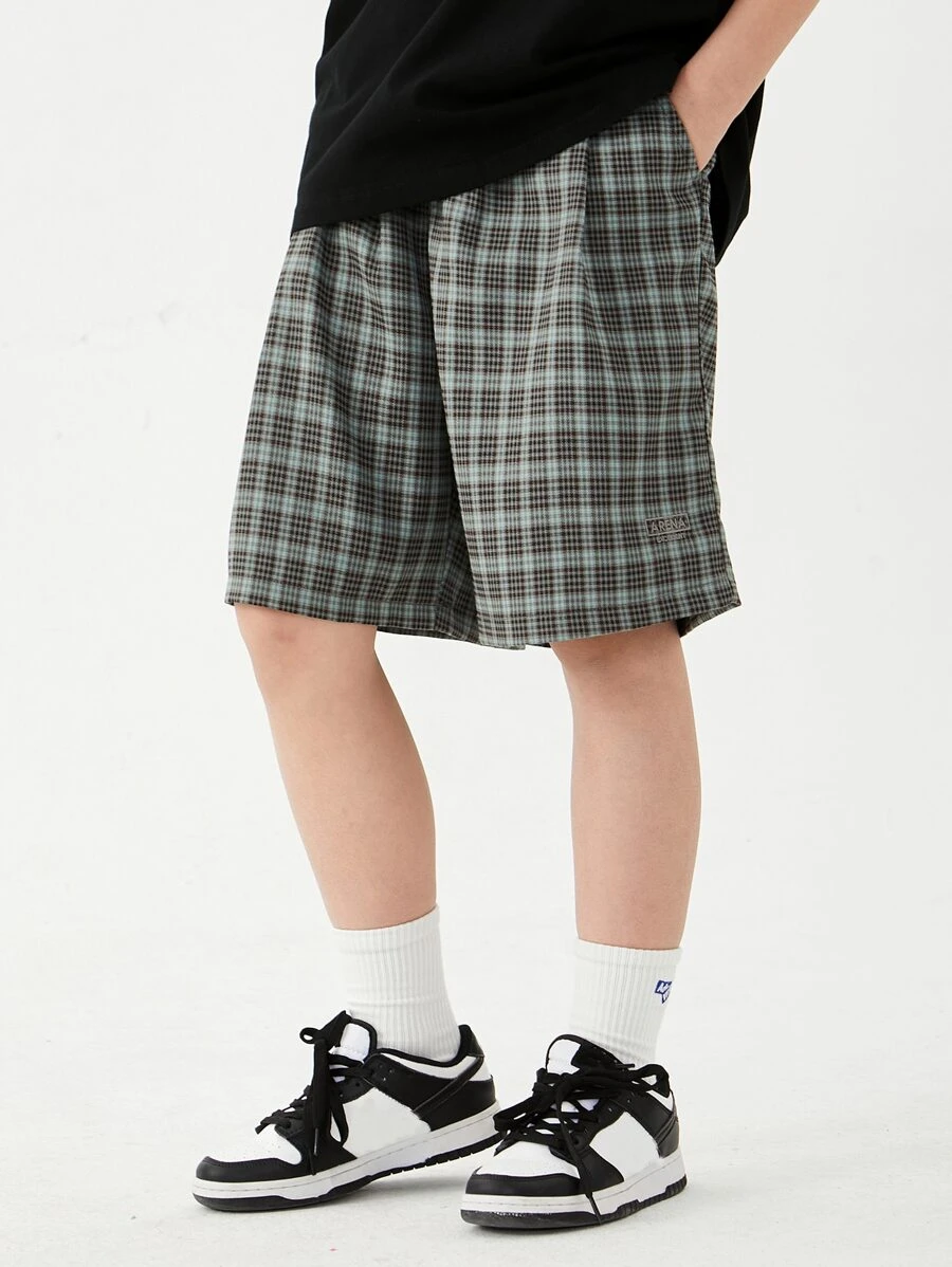 男大童格紋百慕大短褲鬆動闊腿短褲適合夏天