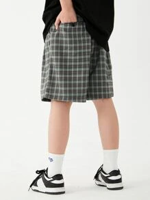 男大童格紋百慕大短褲鬆動闊腿短褲適合夏天