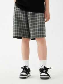 男大童格紋百慕大短褲鬆動闊腿短褲適合夏天