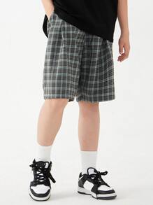 男大童格紋百慕大短褲鬆動闊腿短褲適合夏天