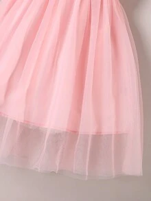 女孩網紗拼接荷葉邊洋裝 - 粉色 - 查看 3