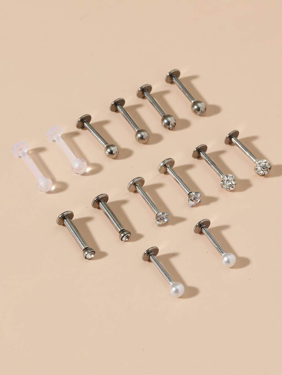 14入组/套簡約風不銹鋼唇釘身體鏈禮品適合女士和女孩 - 彩色 - 查看 1
