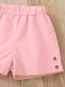 Young Girl Heart Print Bow Front Peplum Tank Top & Button Shorts