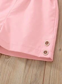 Young Girl Heart Print Bow Front Peplum Tank Top & Button Shorts