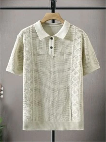 Manfinity Homme Men Polo Neck Pointelle Knit Top - Apricot - View 1