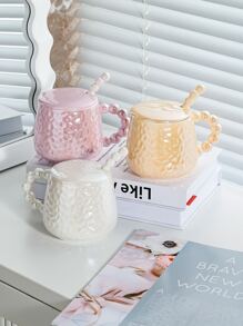 1pc Porcelain Mug, Modern Textured Work Office Mug - Pink - View 5