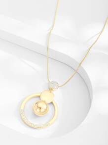 Collar con diseño de diamante de imitación con diseño de redondo - Amarillo Oro - Ver 4