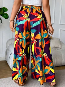 SHEIN Holidaya Plus Allover Floral Print Wide Leg Trousers - Multicolor - View 2